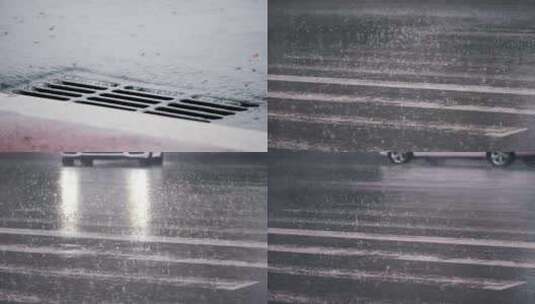 夏日大雨中的马路车流高清在线视频素材下载