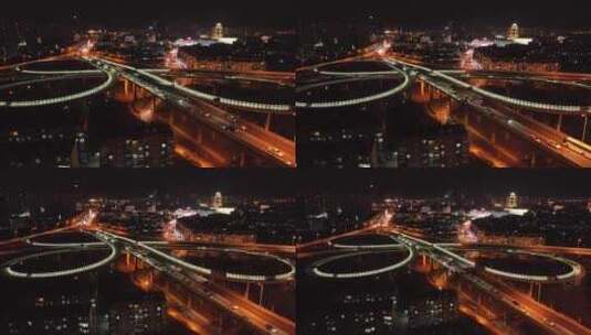 4k航拍天津立交夜景高清在线视频素材下载