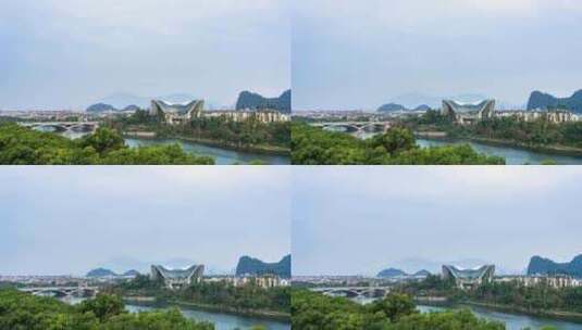 广西桂林漓江歌剧院和解放桥延时摄影高清在线视频素材下载