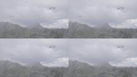 飞碟舰队在青山景观上快速飞行高清在线视频素材下载