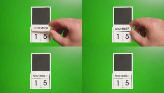 11.绿色背景上日期为11月15日的日历高清在线视频素材下载