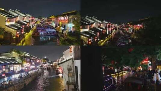 夜晚苏州河中游客游船高清在线视频素材下载