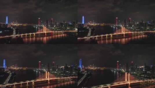 珠海夜景航拍横琴大桥夜晚城市建筑灯光风光高清在线视频素材下载
