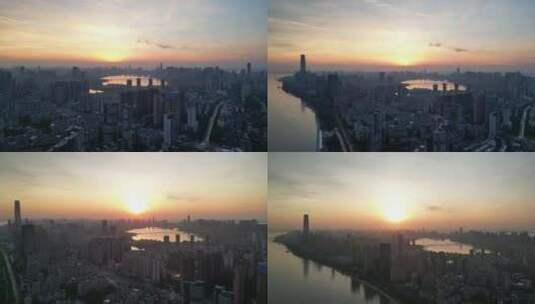 航拍湖北武汉城市日落夕阳晚霞高清在线视频素材下载