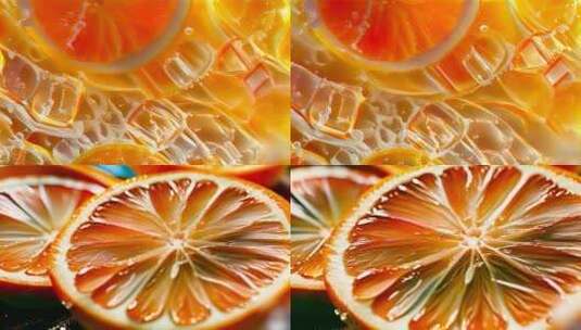 鲜榨橙子果汁冰块高清在线视频素材下载