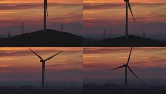 张家口草原夕阳下的大风车高清在线视频素材下载
