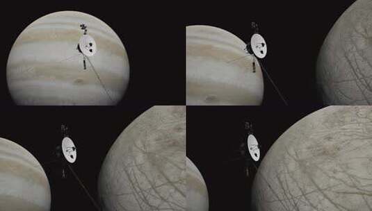 旅行者号经过木卫二和木星一号高清在线视频素材下载