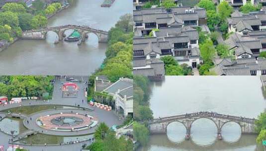 杭州市拱墅区拱宸桥风景区行人游客游玩航拍高清在线视频素材下载