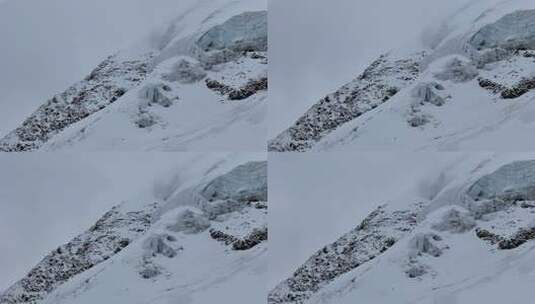 航拍贡嘎山区朗格曼因雪山冰川的攀登者高清在线视频素材下载