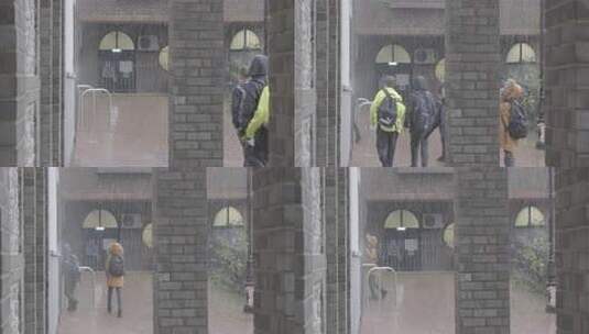 4k60街道空镜下雨学生欧洲英国城市街景高清在线视频素材下载