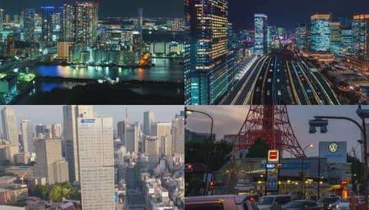 日本东京城市夜景中的铁路与高楼高清在线视频素材下载