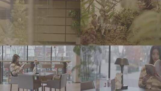 文艺女青年咖啡馆阅读的安静时光高清在线视频素材下载
