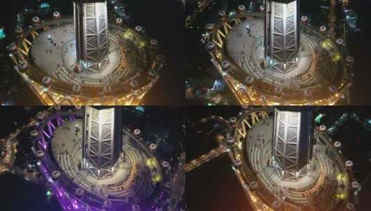 超近距离4K航拍  广州塔上跳楼机大特写夜景高清在线视频素材下载