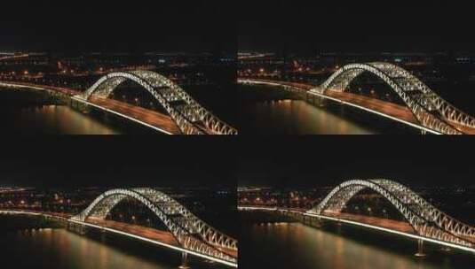 航拍襄阳六两河大桥夜景高清在线视频素材下载