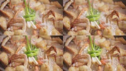 厨师炒制豆腐烧螃蟹高清在线视频素材下载