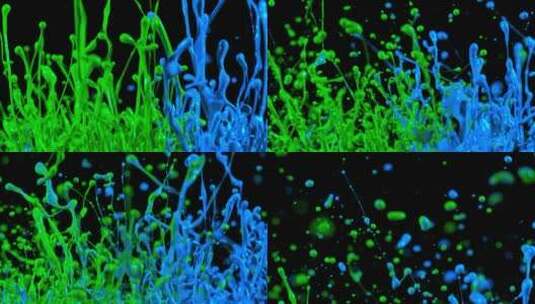 绿色和蓝色的颜料飞溅在空中高清在线视频素材下载
