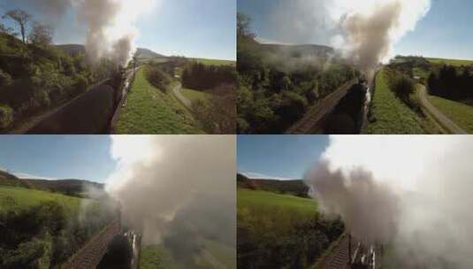 行驶中的蒸汽火车高清在线视频素材下载