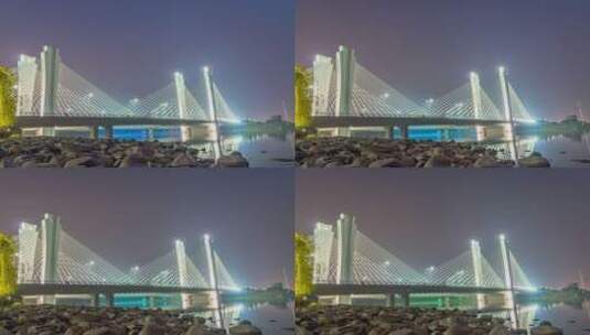 郑州北龙湖大桥滑轨夜景延时摄影高清在线视频素材下载