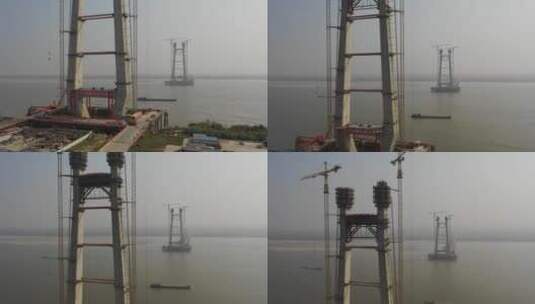 航拍建设中的长江大桥高清在线视频素材下载