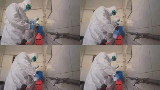 疫情室内消杀人员调配消毒剂高清在线视频素材下载