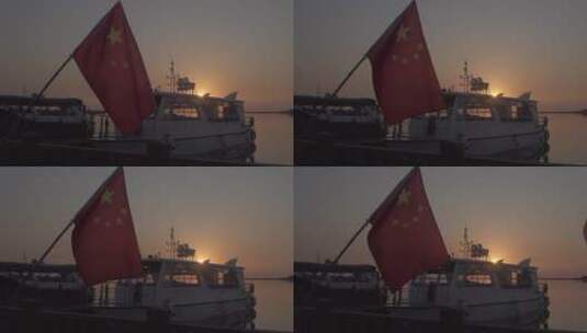 游船边飘扬的国旗高清在线视频素材下载