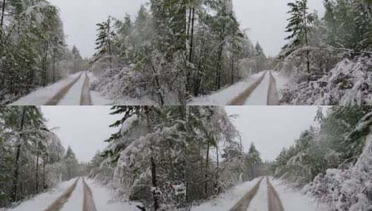 大兴安岭春季降雪雪原山路风景高清在线视频素材下载