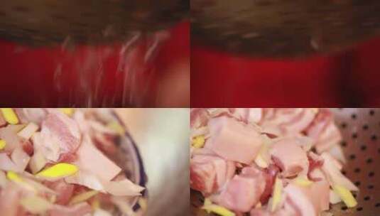 【镜头合集】葱姜水浸泡五花肉去腥去血水高清在线视频素材下载