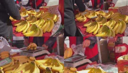 【镜头合集】菜市场买香蕉芭蕉卖水果高清在线视频素材下载