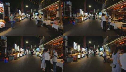 广西南宁中山路美食街夜市烧烤摊夜生活街景高清在线视频素材下载