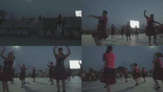 夜晚广场上跳广场舞的人高清在线视频素材下载