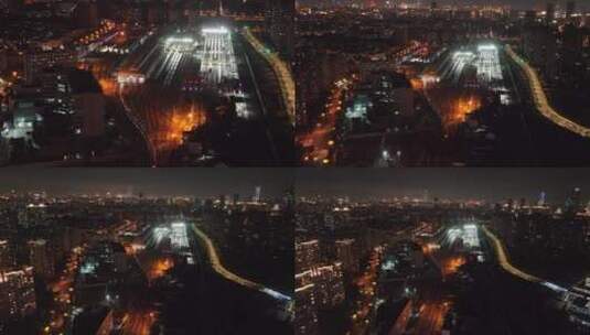 上海南站夜景航拍高清在线视频素材下载