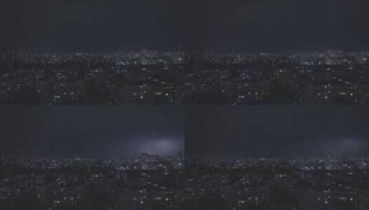 夜晚的城市居民区上空打雷闪电慢动作高清在线视频素材下载