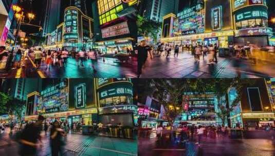 4K重庆好吃街夜景人流延时高清在线视频素材下载
