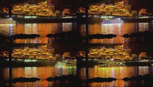 4K重庆洪崖洞江景夜景实拍素材3高清在线视频素材下载