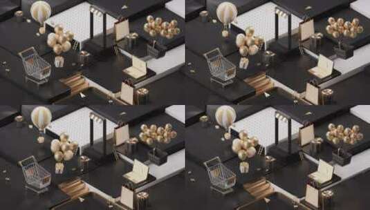 创意购物主题电商循环动画背景3D渲染高清在线视频素材下载