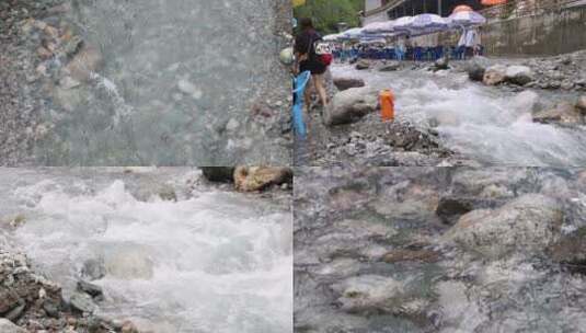 夏日小溪清澈的潺潺溪流4k踏水玩水合集高清在线视频素材下载