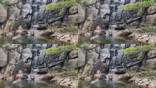 山体公园岩石流动的溪水和生态环境高清在线视频素材下载