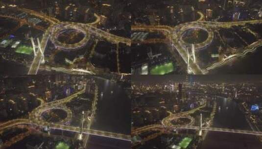上海南浦大桥上海桥梁交通夜景地标航拍高清在线视频素材下载