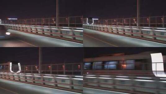 晚上动车高铁行驶镜头夜间火车快速行驶地铁高清在线视频素材下载