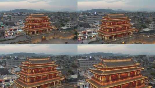 广东潮州古城夜景航拍4K视频高清在线视频素材下载
