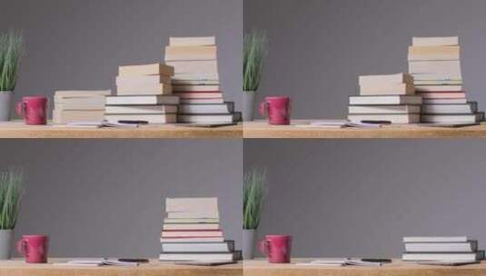 书桌上书籍的停止运动拍摄高清在线视频素材下载