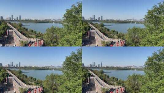 南京明城墙上的玄武湖景高清在线视频素材下载
