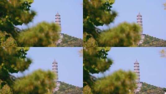 4K升格实拍北京秋天晴朗午后玉泉山的塔高清在线视频素材下载