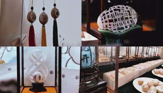 非遗蛋壳雕蛋雕工艺品展示陈列高清在线视频素材下载