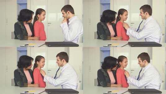 医生倾听小女孩的心跳高清在线视频素材下载