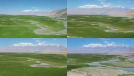 新疆草原雪山航拍高清在线视频素材下载