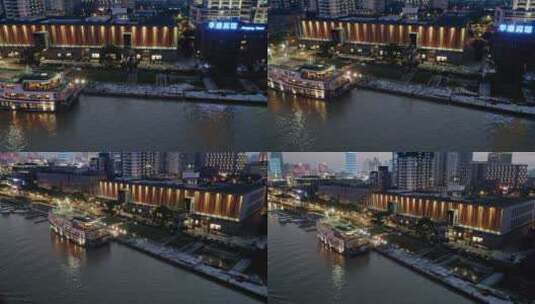 城市生活繁荣夜景靠岸停泊的游轮夜景高清在线视频素材下载