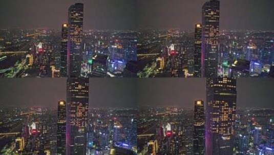 广州CBD夜景珠江新城航拍城市高清在线视频素材下载