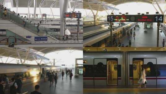 广州南站乘坐高铁的旅客合集高清在线视频素材下载