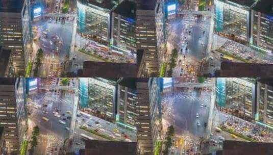 延时拍摄 十字路口的城市交通车流高清在线视频素材下载